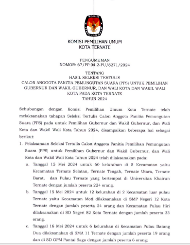 Pengumuman Penetapan Hasil Seleksi Tertulis Calon Anggota Panitia ...